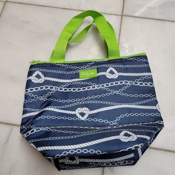 Thirty One Chains Nautical Ahoy Canvas Insualted Lunch Tote Bag Nautical Navy - Picture 1 of 8